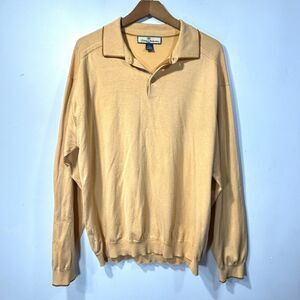 Tommy Bahama Polo Shirt Mens XL Silk Blend Long Sleeve Casual Tan Brown